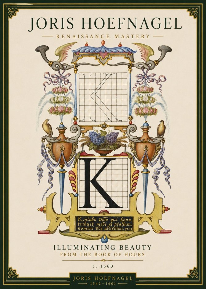 Joris Hoefnagel Illuminated Initial "K" from the Book of Hours No3 - Juliste