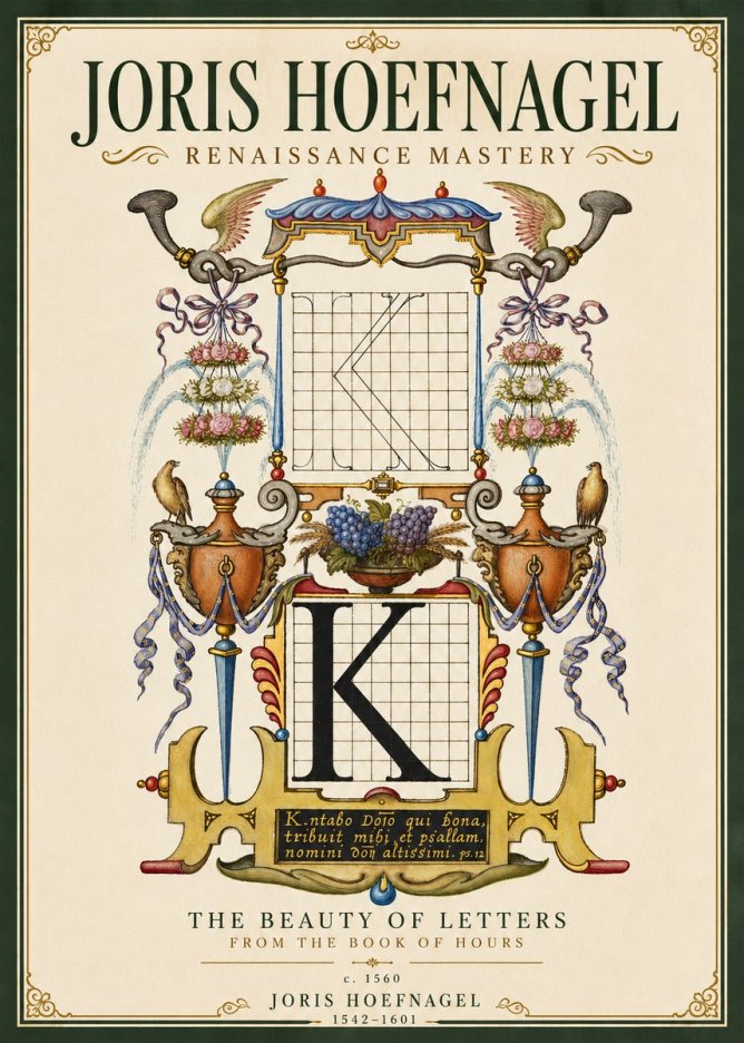 Joris Hoefnagel Illuminated Initial "K" from the Book of Hours No5 - Juliste