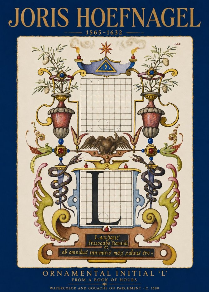 Joris Hoefnagel Ornamental Initial 'L' No2 - Juliste