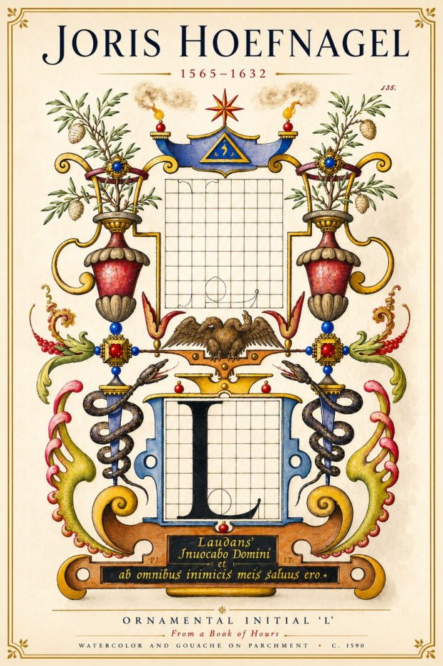 Joris Hoefnagel Ornamental Initial 'L' No6 - Juliste