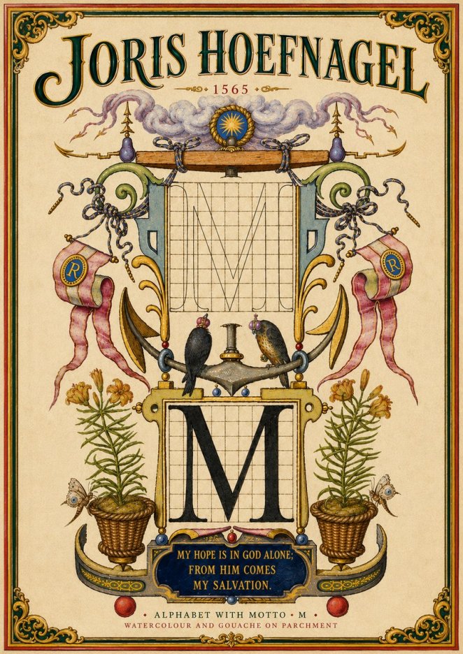 Joris Hoefnagel Alphabet with Motto • M • No6 - Juliste