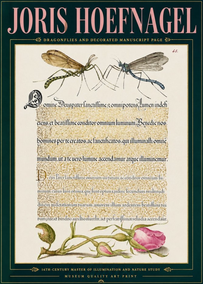 Joris Hoefnagel Dragonflies and Decorated Manuscript Page No5 - Juliste