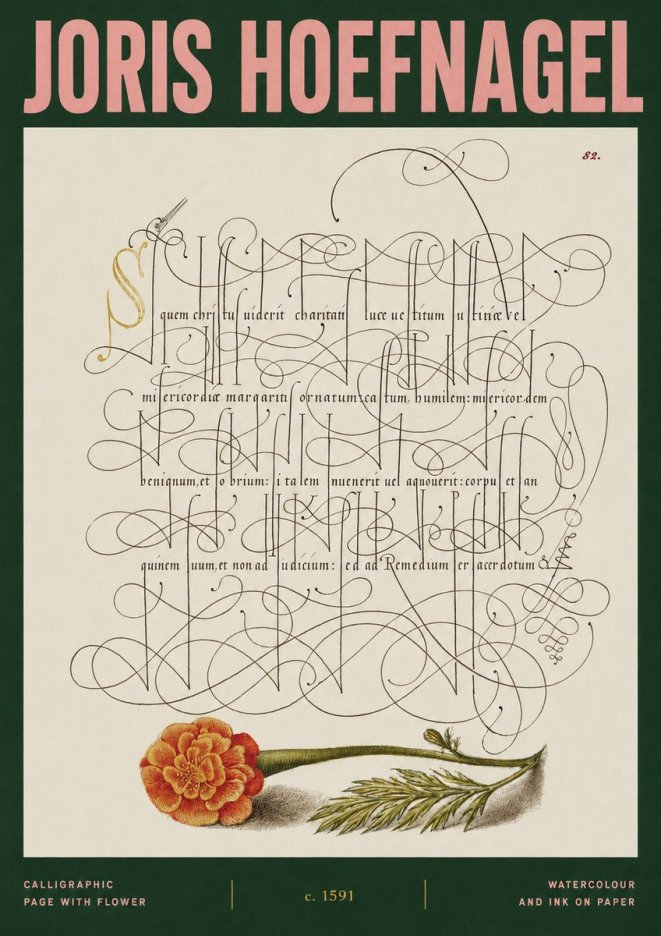 Joris Hoefnagel Calligraphic Study with Marigold No3 - Juliste