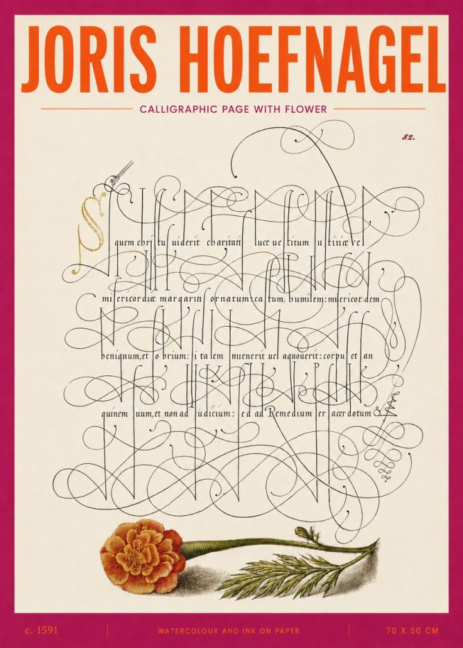 Joris Hoefnagel Calligraphic Study with Marigold No5 - Juliste
