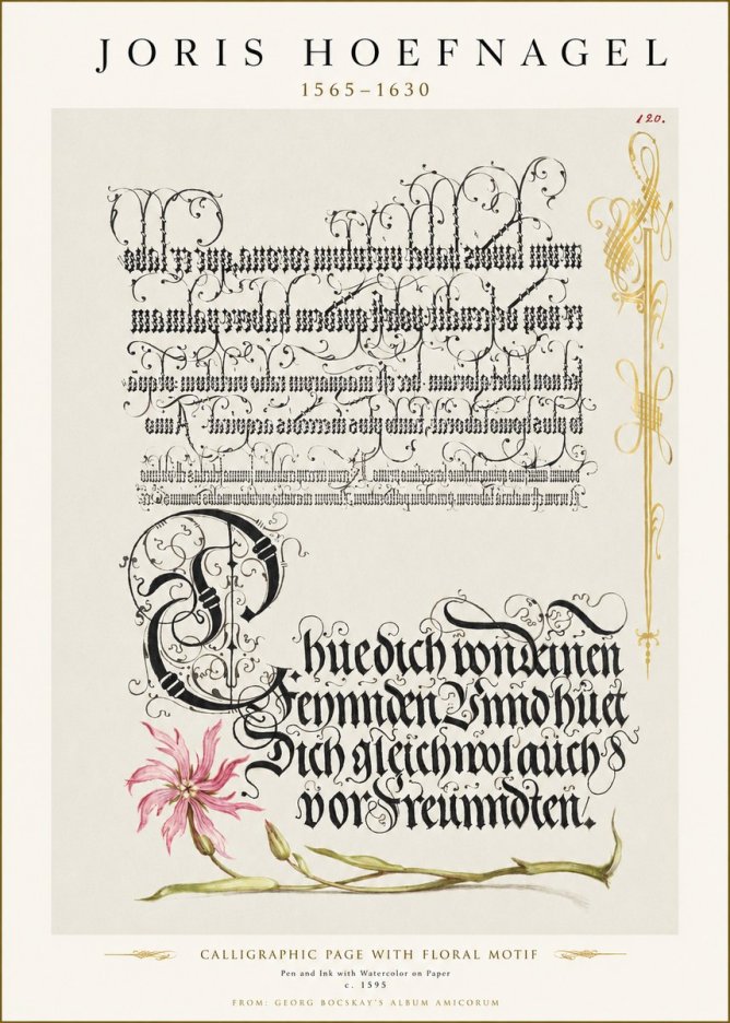 Joris Hoefnagel Calligraphy with Floral Ornament No3 - Juliste