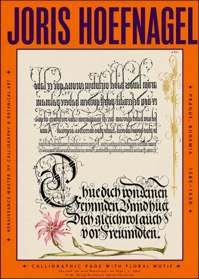 Joris Hoefnagel Calligraphy with Floral Ornament No5 - Juliste