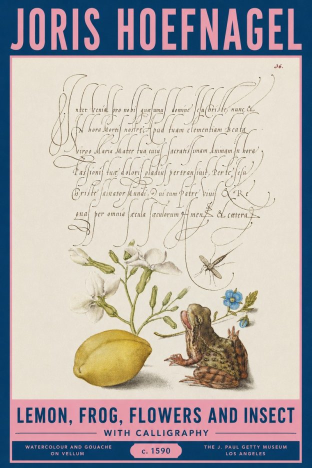Joris Hoefnagel Nature Study with Lemon, Flowers, Frog & Insect No3 - Juliste