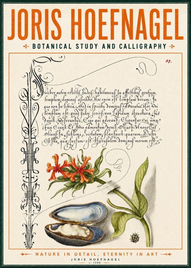 Joris Hoefnagel Botanical Study and Calligraphic Page No4 - Juliste