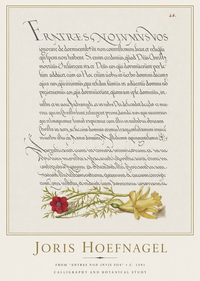 Joris Hoefnagel Calligraphy and Botanical Study I No2 - Juliste