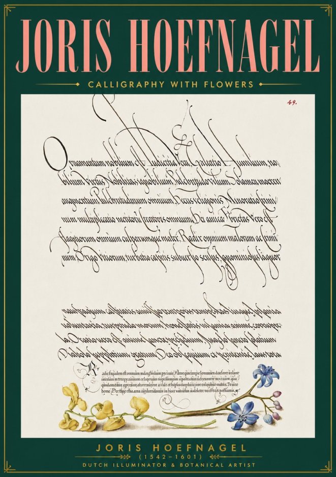 Joris Hoefnagel Calligraphy with Flowers No5 - Juliste