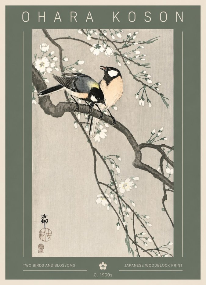Ohara Koson Two Birds and Blossoms I No3 - Juliste