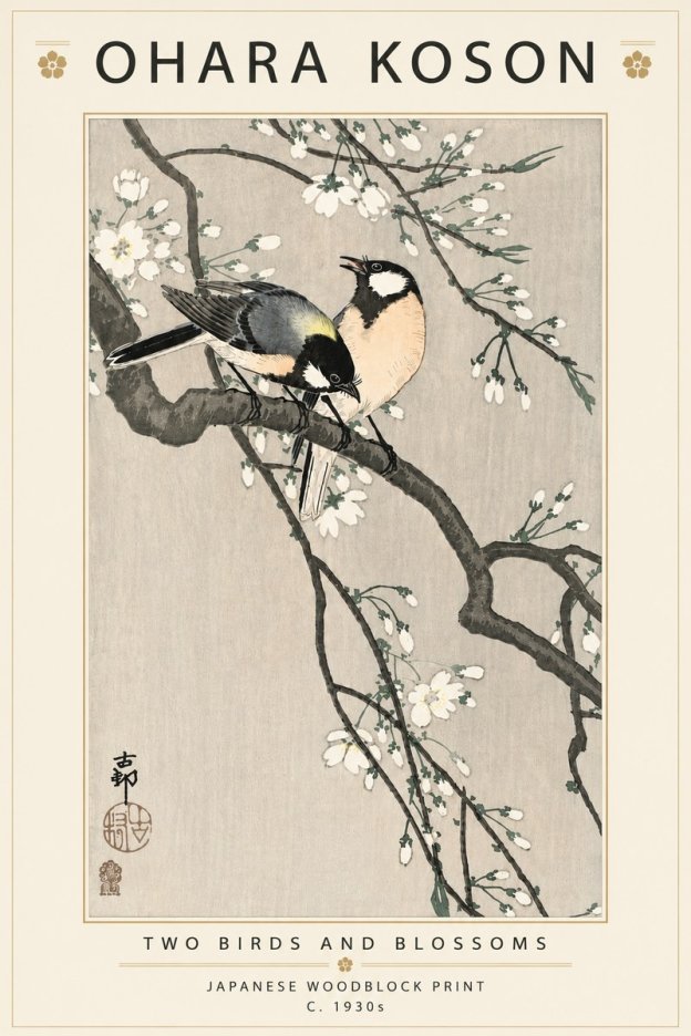 Ohara Koson Two Birds and Blossoms I No5 - Juliste