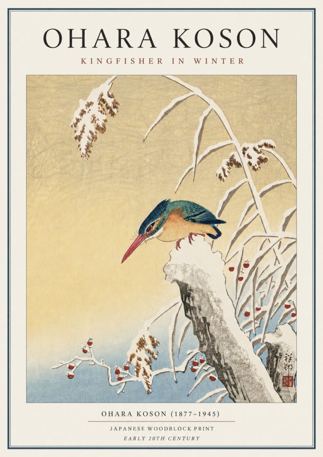 Ohara Koson Kingfisher in Winter I No3 - Juliste