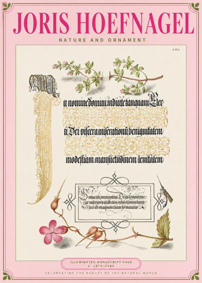 Joris Hoefnagel Illuminated Manuscript Page with Flowers and Insect No2 - Juliste
