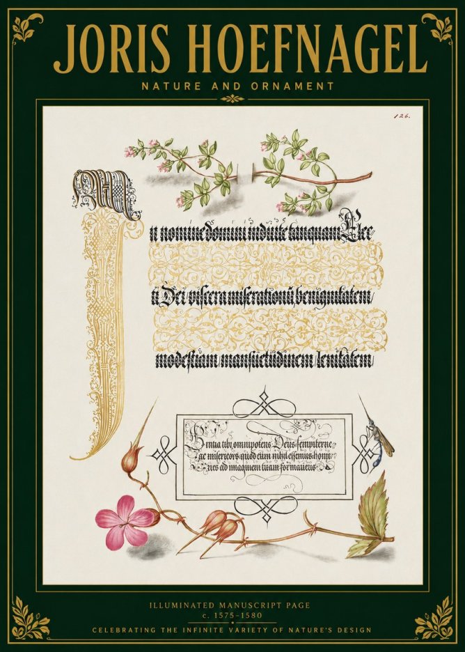 Joris Hoefnagel Illuminated Manuscript Page with Flowers and Insect No3 - Juliste