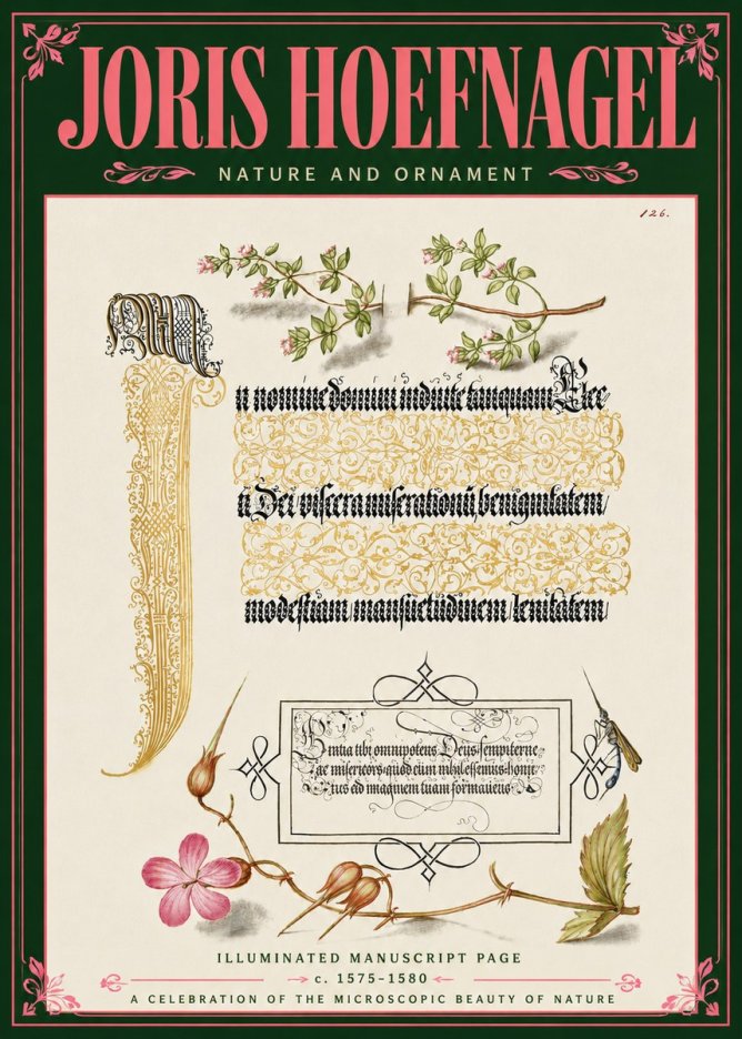 Joris Hoefnagel Illuminated Manuscript Page with Flowers and Insect No6 - Juliste