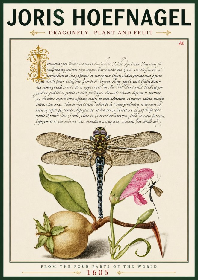Joris Hoefnagel Dragonfly, Plant and Fruit No6 - Juliste