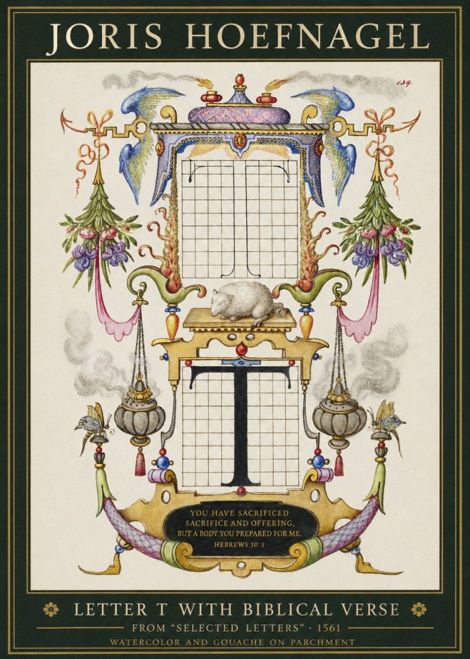 Joris Hoefnagel Letter T with Biblical Verse No1 - Juliste