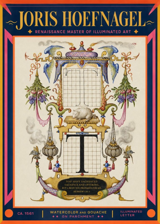Joris Hoefnagel Letter T with Biblical Verse No2 - Juliste
