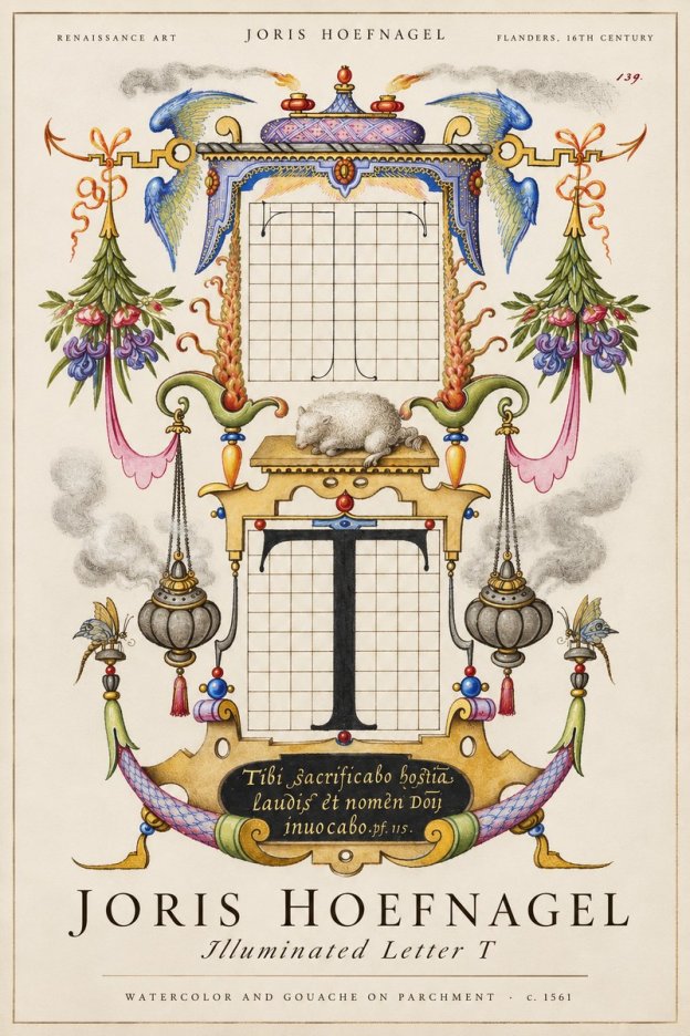 Joris Hoefnagel Letter T with Biblical Verse No3 - Juliste