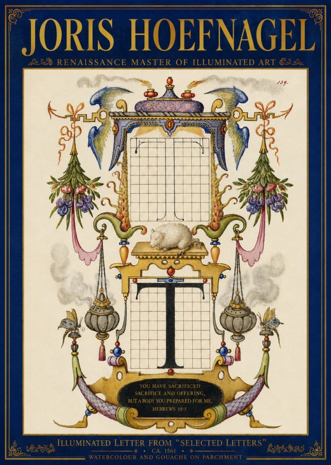 Joris Hoefnagel Letter T with Biblical Verse No5 - Juliste