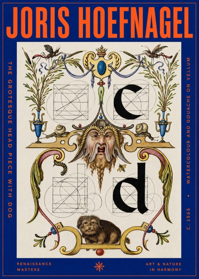 Joris Hoefnagel The Grotesque Head Piece with Dog No2 - Juliste