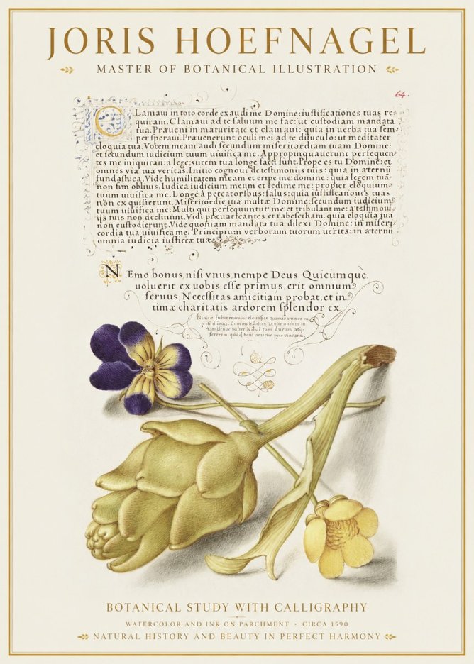 Joris Hoefnagel Botanical Study with Calligraphy III No1 - Juliste