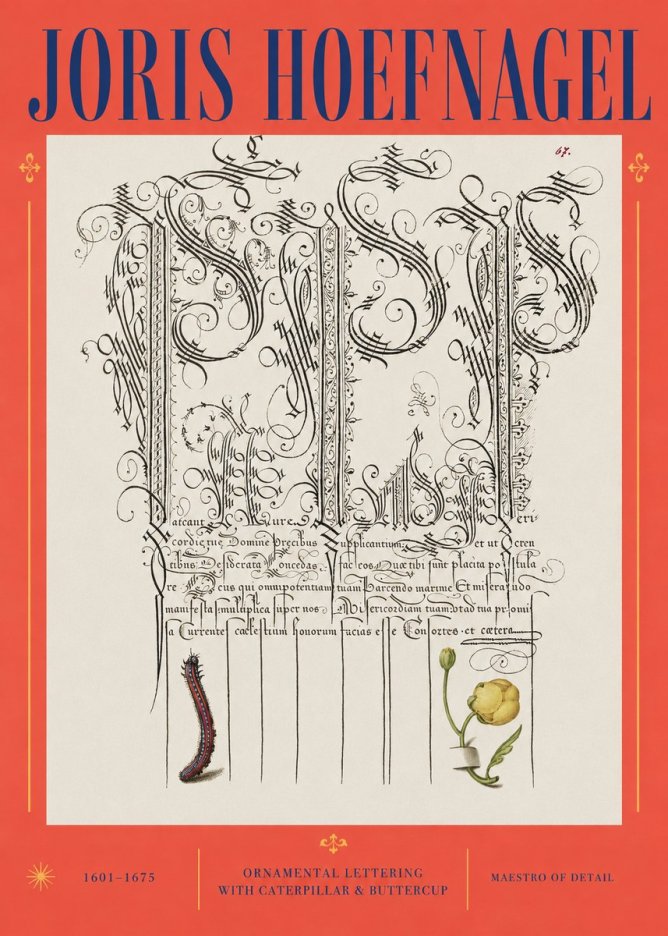 Joris Hoefnagel Ornamental Calligraphy with Caterpillar and Buttercup No3 - Juliste