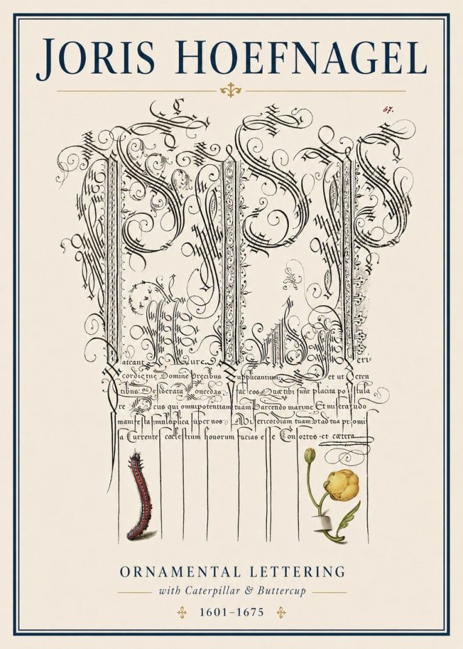Joris Hoefnagel Ornamental Calligraphy with Caterpillar and Buttercup No4 - Juliste