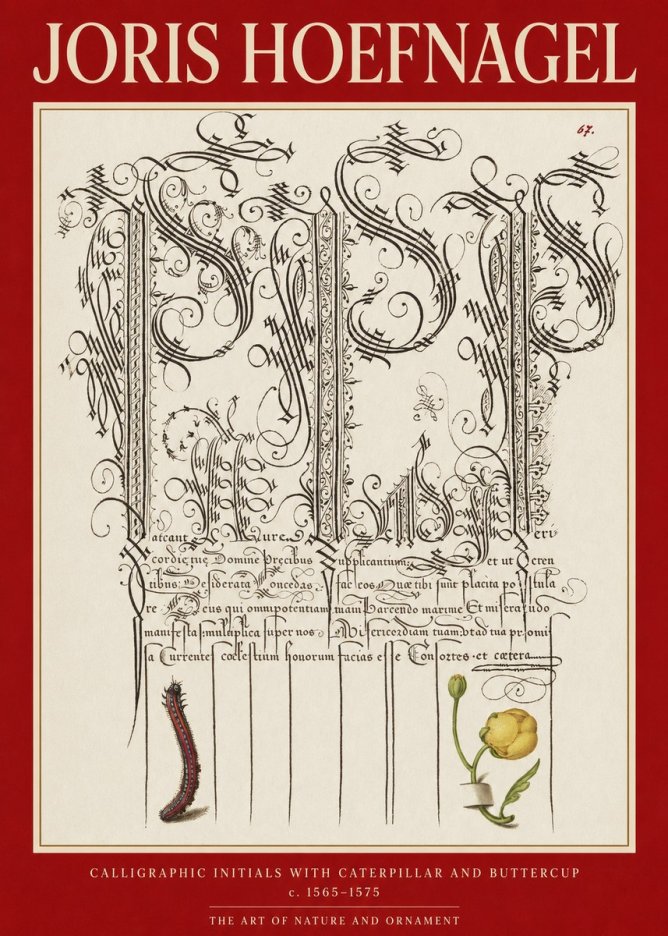 Joris Hoefnagel Ornamental Calligraphy with Caterpillar and Buttercup No6 - Juliste