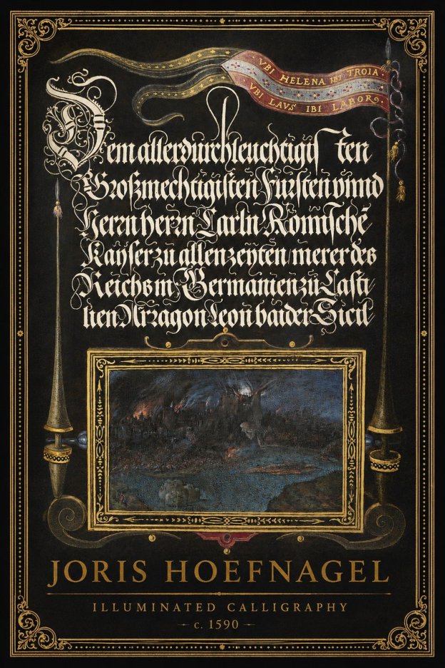 Joris Hoefnagel Illuminated Calligraphy No1 - Juliste