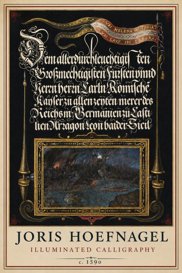 Joris Hoefnagel Illuminated Calligraphy No3 - Juliste