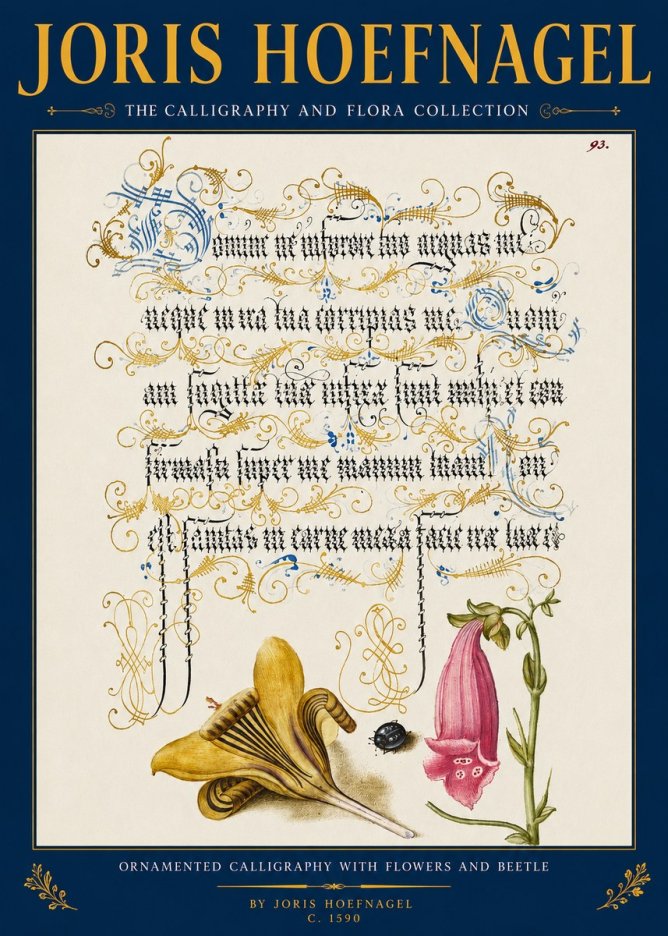 Joris Hoefnagel Ornamented Calligraphy with Flowers and Beetle No2 - Juliste