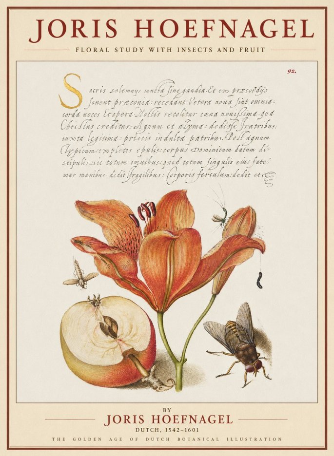 Joris Hoefnagel Floral Study with Insects and Fruit No1 - Juliste