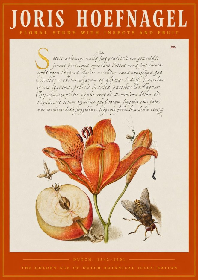 Joris Hoefnagel Floral Study with Insects and Fruit No2 - Juliste