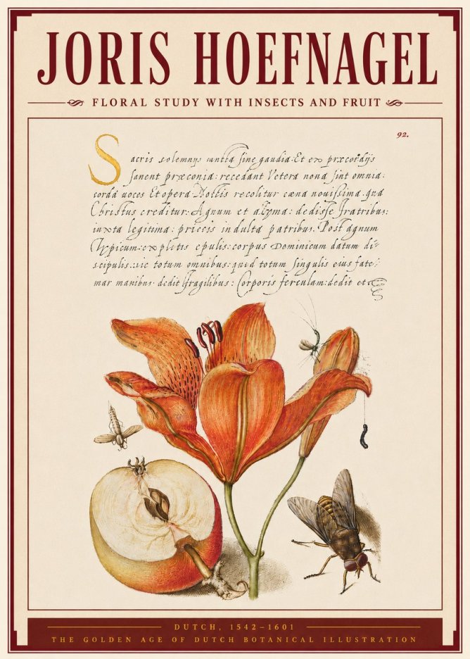 Joris Hoefnagel Floral Study with Insects and Fruit No4 - Juliste