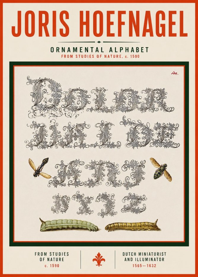 Joris Hoefnagel Ornamental Alphabet from Studies of Nature No3 - Juliste