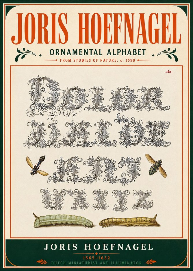 Joris Hoefnagel Ornamental Alphabet from Studies of Nature No5 - Juliste