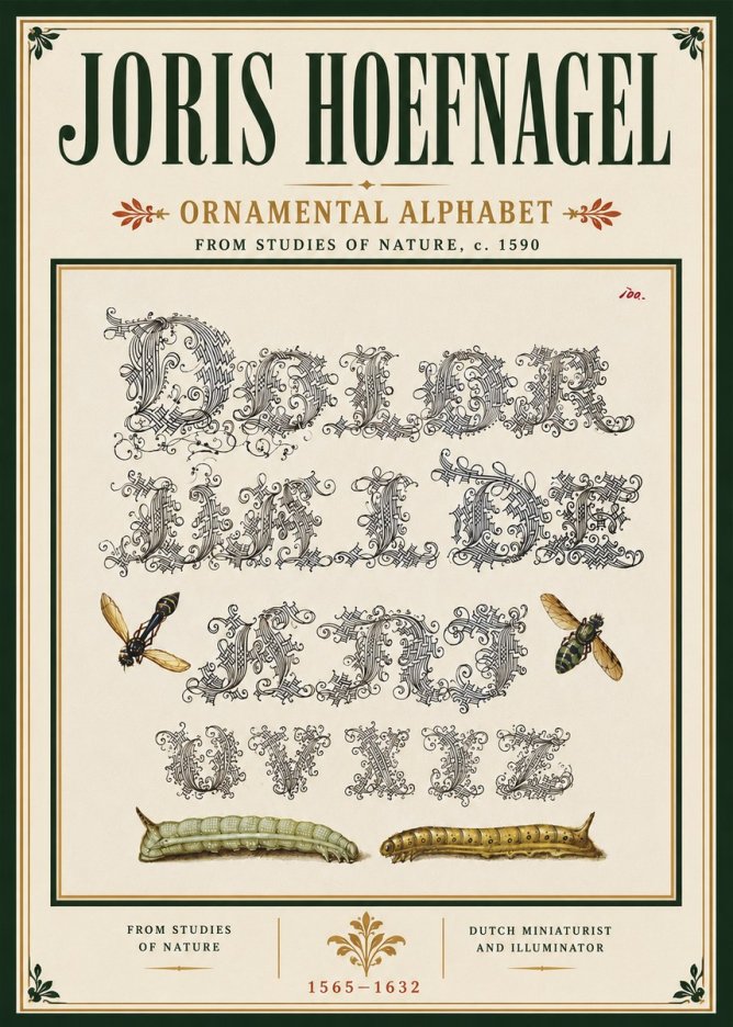 Joris Hoefnagel Ornamental Alphabet from Studies of Nature No6 - Juliste