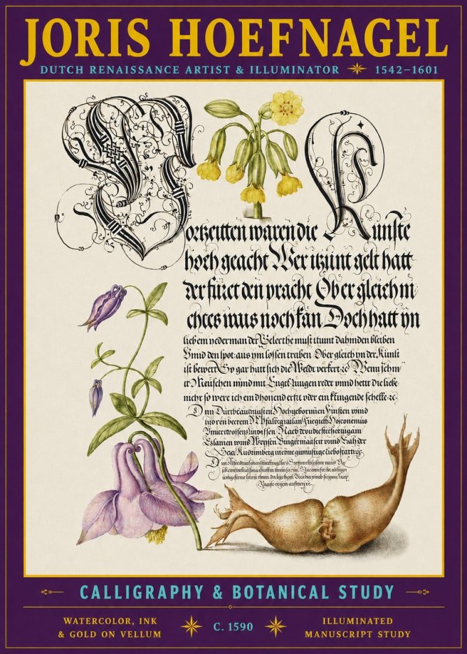 Joris Hoefnagel Calligraphy & Botanical Study No3 - Juliste