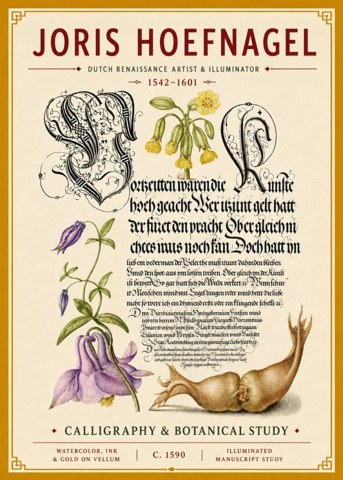 Joris Hoefnagel Calligraphy & Botanical Study No4 - Juliste