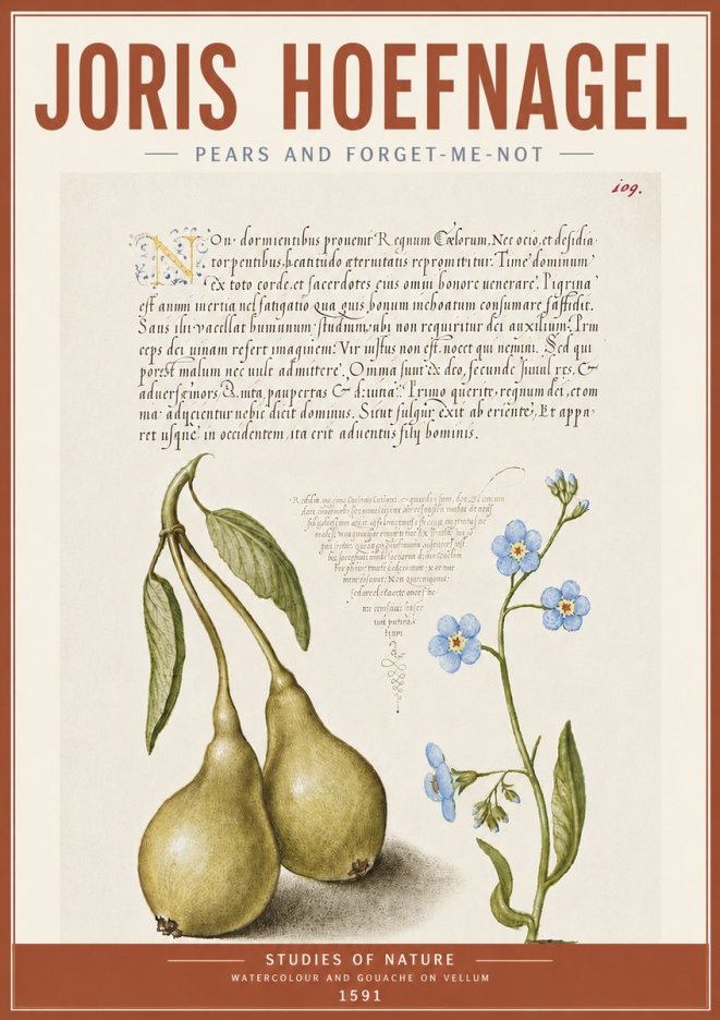 Joris Hoefnagel Pears and Forget-me-not No5 - Juliste