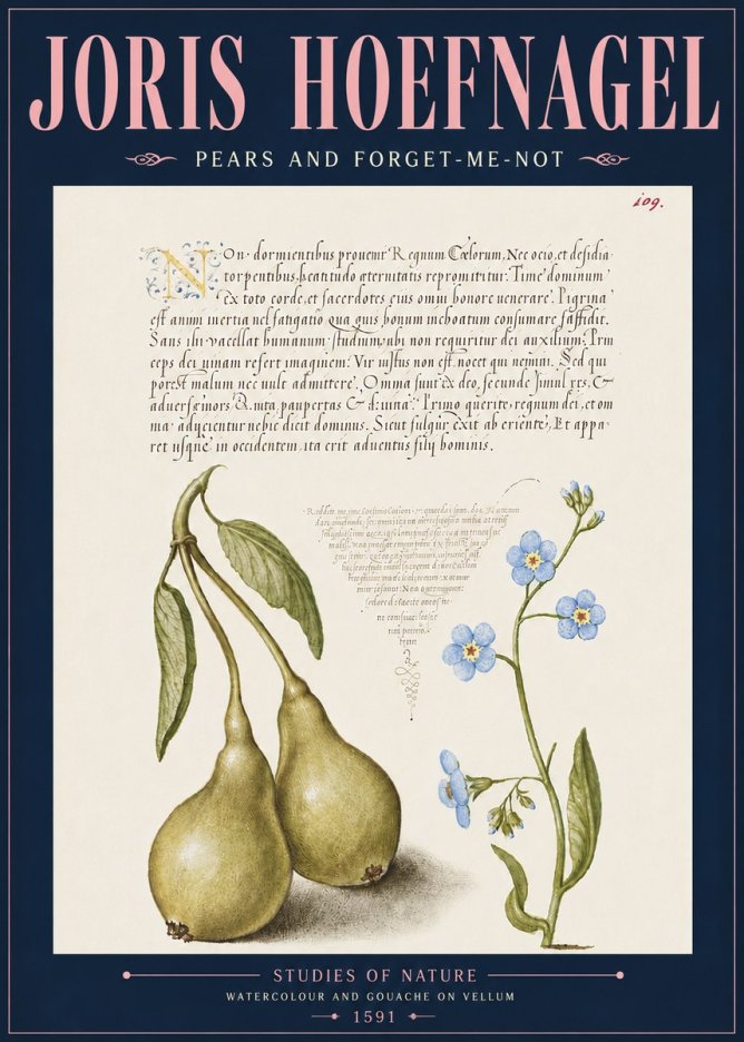 Joris Hoefnagel Pears and Forget-me-not No6 - Juliste