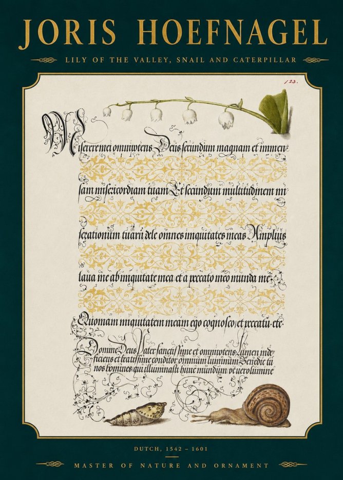 Joris Hoefnagel Lily of the Valley, Snail and Caterpillar No2 - Juliste