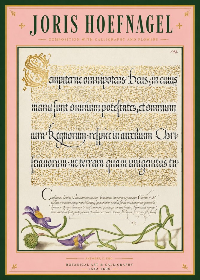 Joris Hoefnagel Composition with Calligraphy and Flowers No3 - Juliste