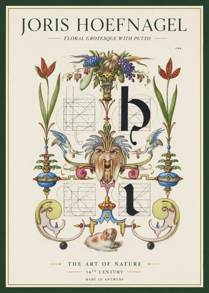 Joris Hoefnagel Floral Grotesque with Putto No1 - Juliste