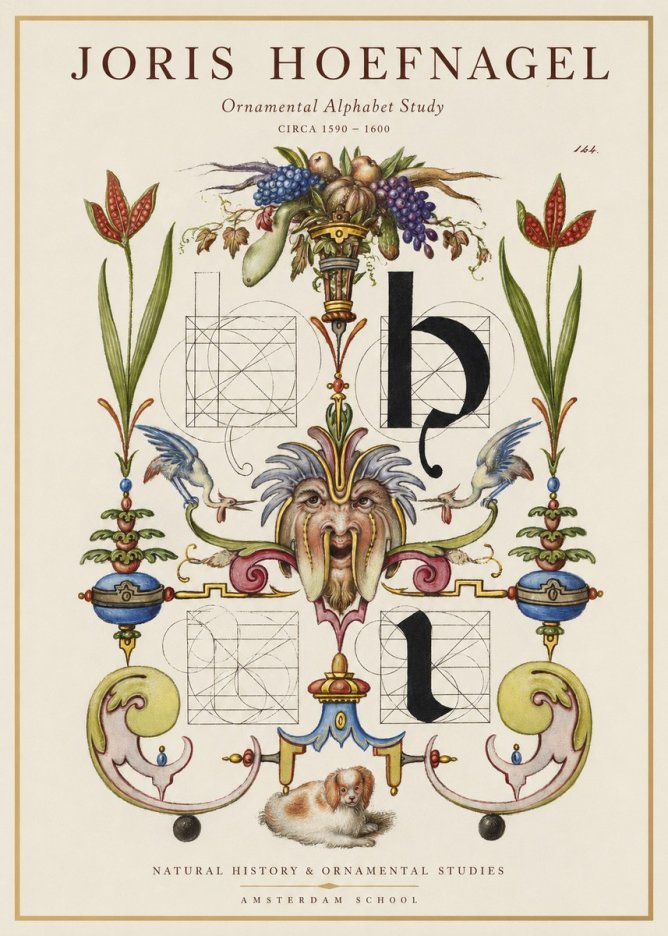 Joris Hoefnagel Floral Grotesque with Putto No2 - Juliste