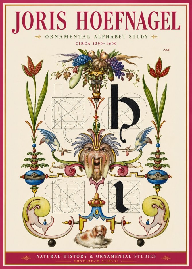 Joris Hoefnagel Floral Grotesque with Putto No4 - Juliste