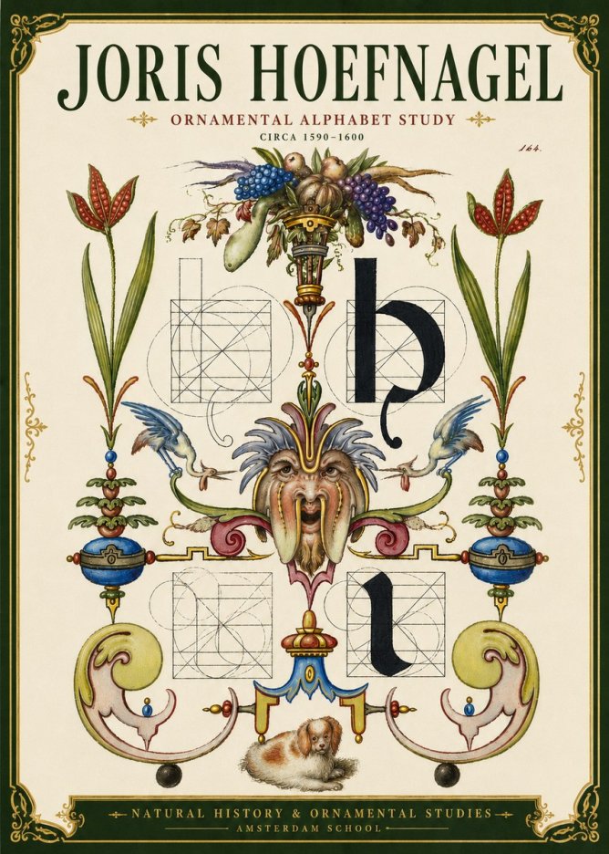 Joris Hoefnagel Floral Grotesque with Putto No6 - Juliste