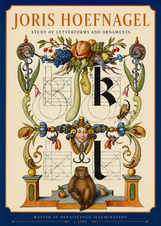 Joris Hoefnagel Study of Letterforms and Ornaments No2 - Juliste